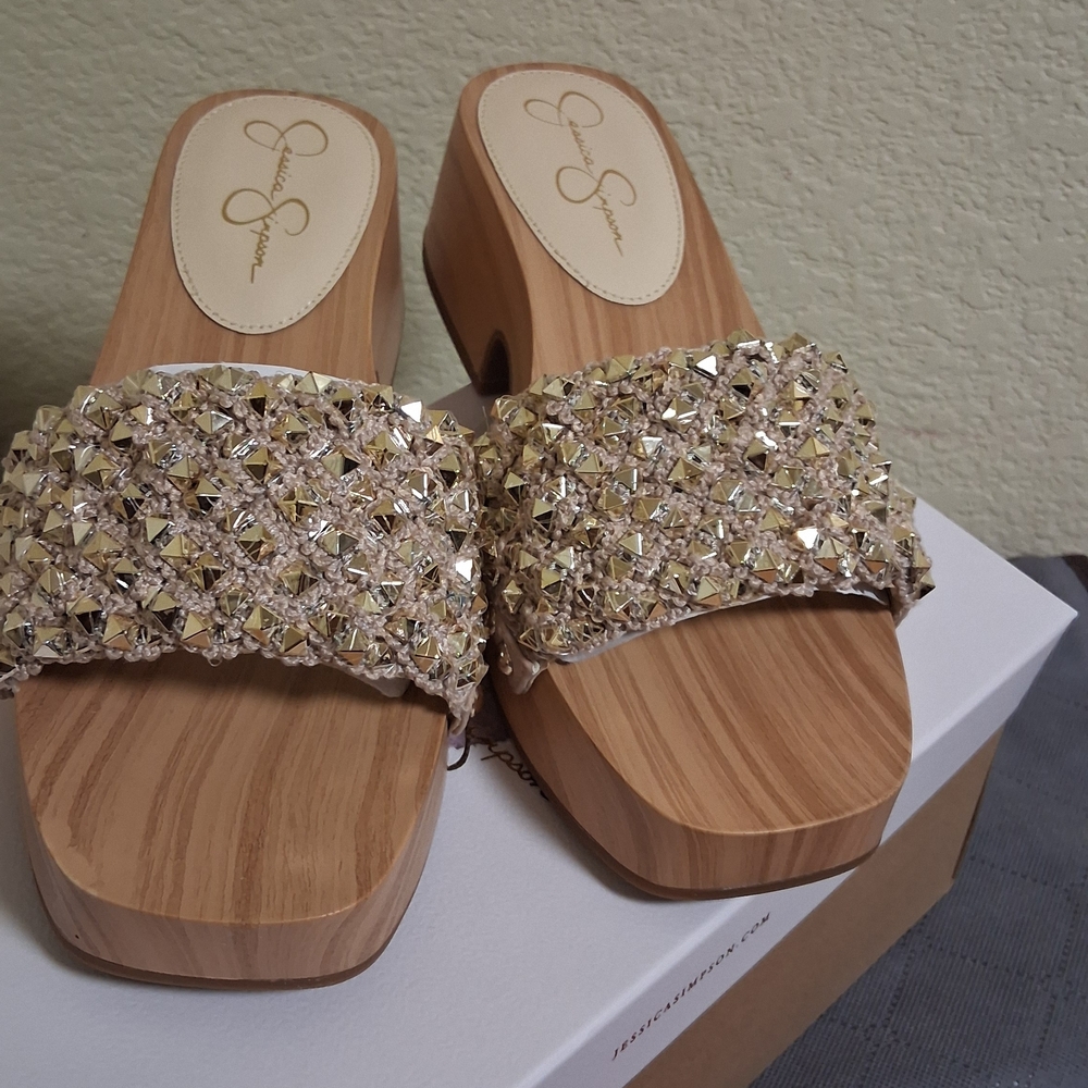 Jessica Simpson Gold Embellished Mules